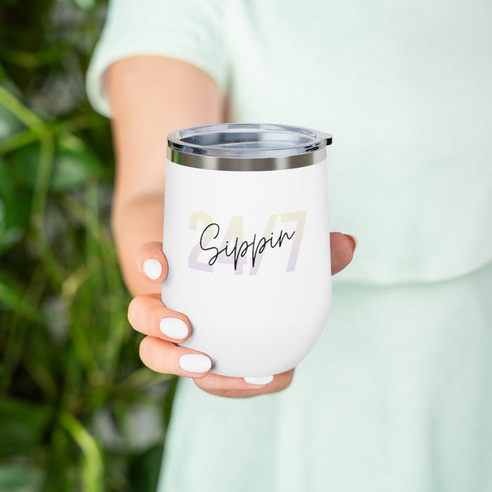 Insulated Wine Tumbler 12oz for Keeping Drinks Hot or Cold: white, silver insulated tumbler cup with lid, minimal modern styl