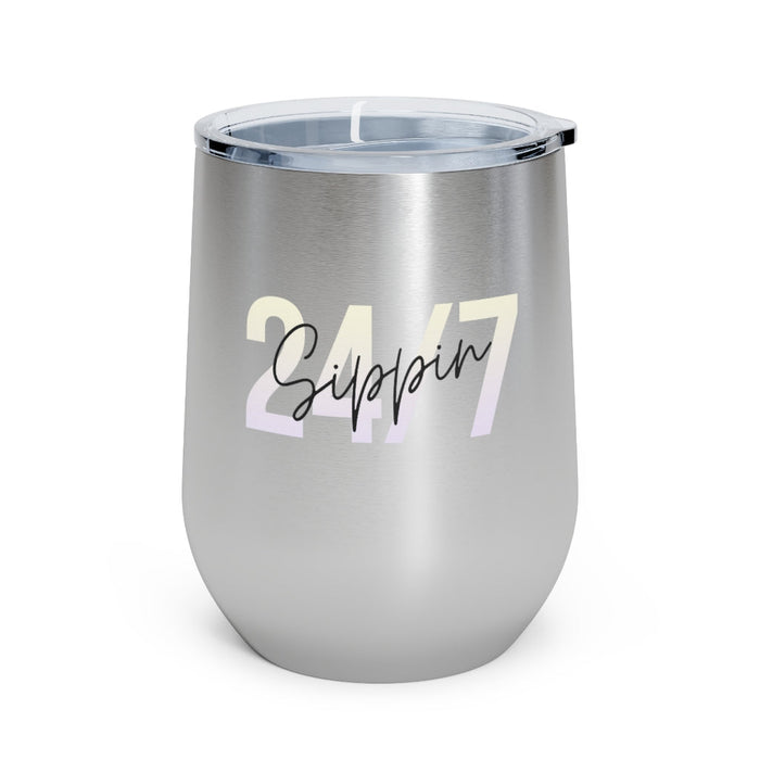 Insulated Wine Tumbler 12oz for Keeping Drinks Hot or Cold: white, silver insulated tumbler cup with lid, minimal modern styl