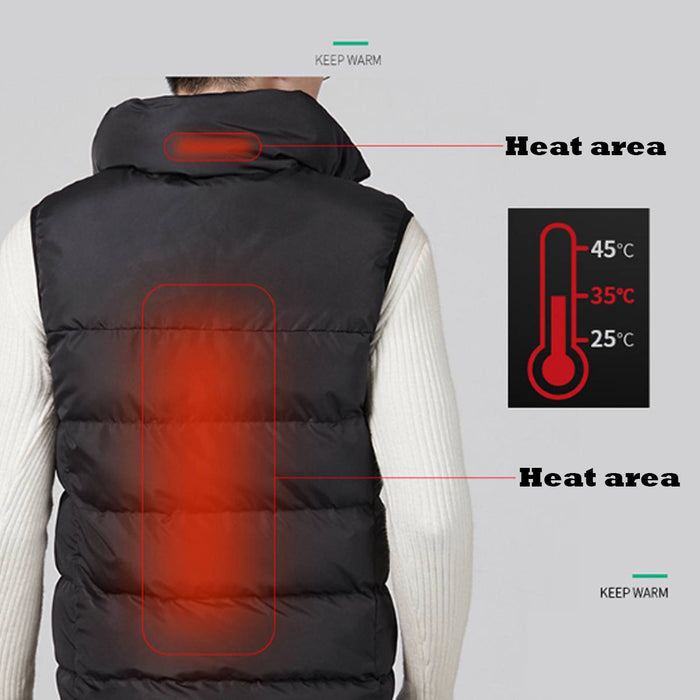 Intelligent Technology Heated USB Winter Vest for Men: black sleeveless padded vest, minimal casual style