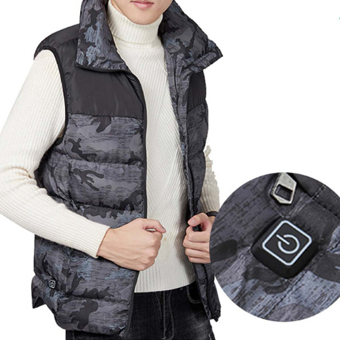 Intelligent Technology Heated USB Winter Vest for Men: black sleeveless padded vest, minimal casual style