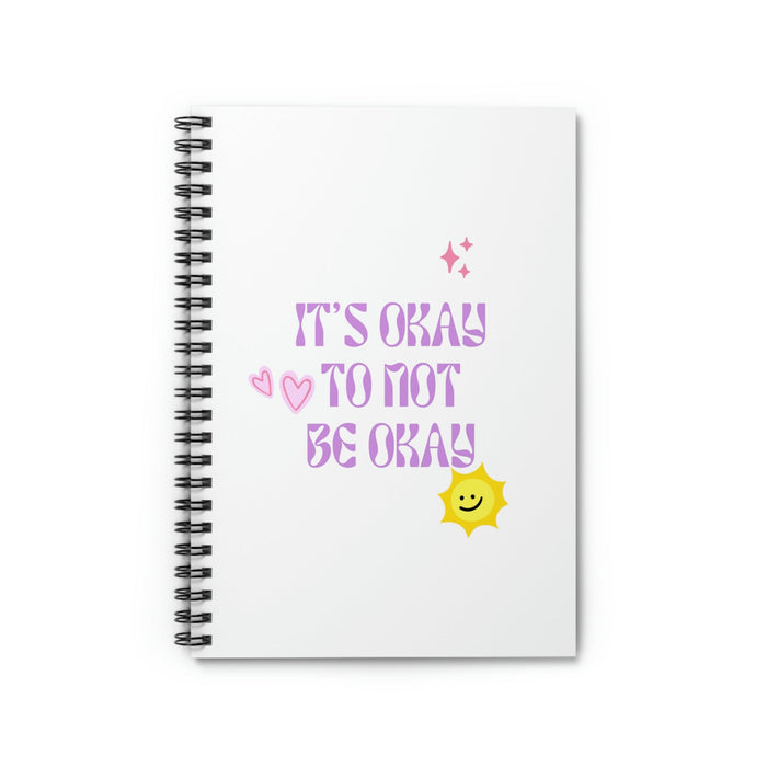 It's Okay To Embrace Your Feelings Spiral Notebook: white, black smiling sun graphic, cute cartoon style