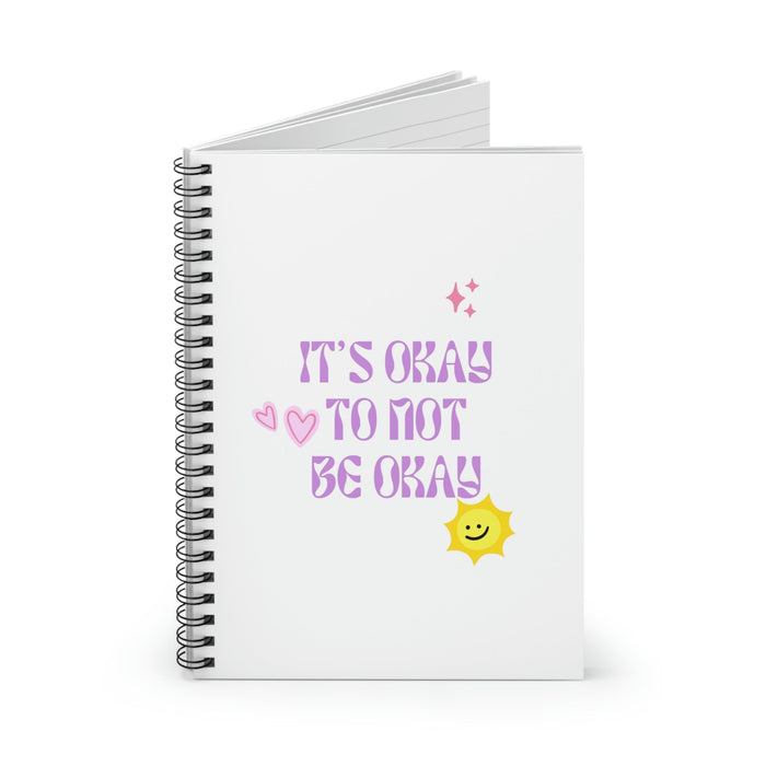 It's Okay To Embrace Your Feelings Spiral Notebook: white, black smiling sun graphic, cute cartoon style