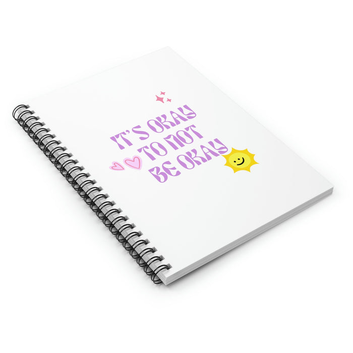 It's Okay To Embrace Your Feelings Spiral Notebook: white, black smiling sun graphic, cute cartoon style