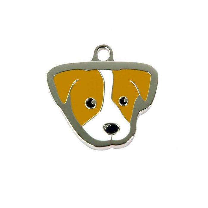 Jack Russell Terrier Dog ID Tag: white, orange-brown dog, cartoon style