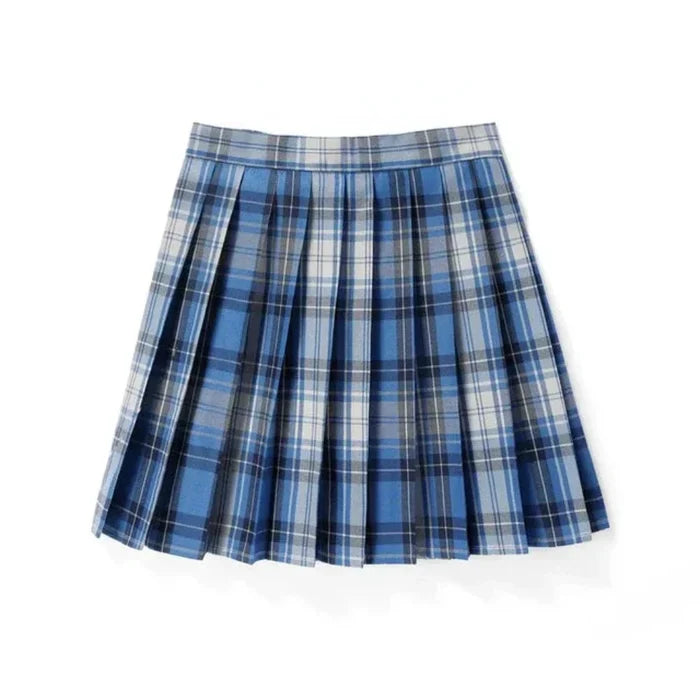 Japanese Inspired Checkered Mini Skirt: pink, black pleated skirt, preppy style