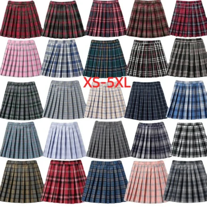 Japanese Inspired Checkered Mini Skirt: pink, black pleated skirt, preppy style