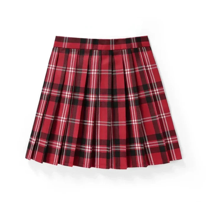 Japanese Inspired Checkered Mini Skirt: pink, black pleated skirt, preppy style