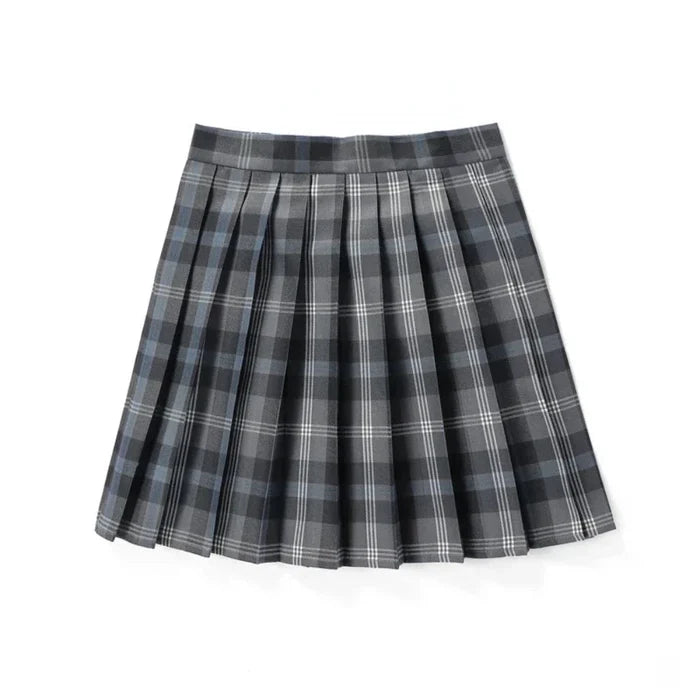 Japanese Inspired Checkered Mini Skirt: pink, black pleated skirt, preppy style