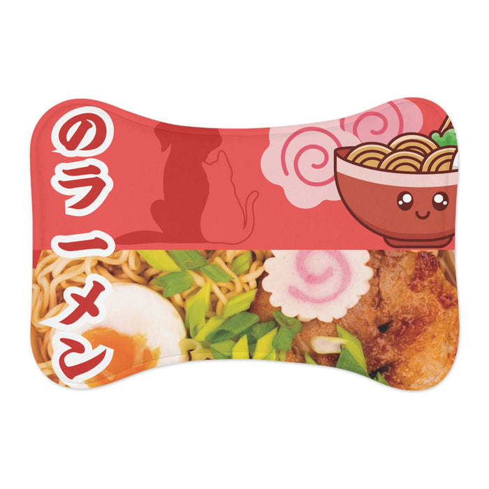 Japanese Ramen Pet Mats for Feeding: red, white ramen theme, cute cartoon food-themed style