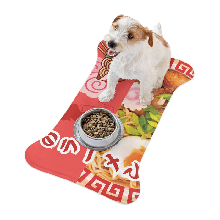 Japanese Ramen Pet Mats for Feeding: red, white ramen theme, cute cartoon food-themed style
