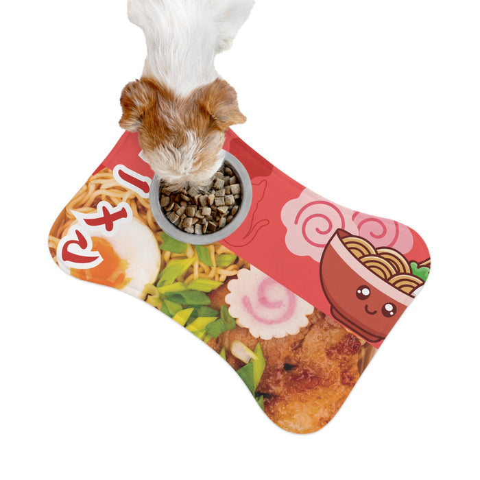 Japanese Ramen Pet Mats for Feeding: red, white ramen theme, cute cartoon food-themed style