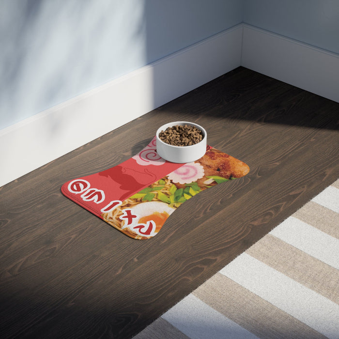 Japanese Ramen Pet Mats for Feeding: red, white ramen theme, cute cartoon food-themed style
