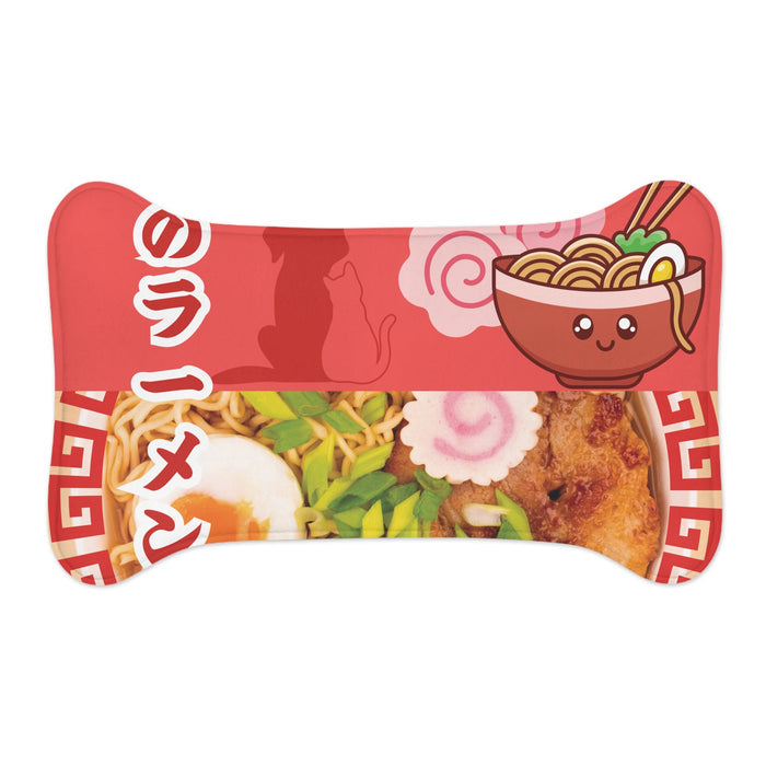 Japanese Ramen Pet Mats for Feeding: red, white ramen theme, cute cartoon food-themed style