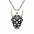 Japanese Spirit Skull Mask Necklace Gold