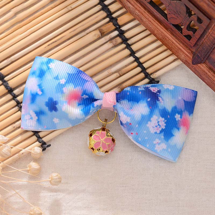 Japanese Style Floral Cat Bow Ties: blue, white hair bow accessory, kawaii style
