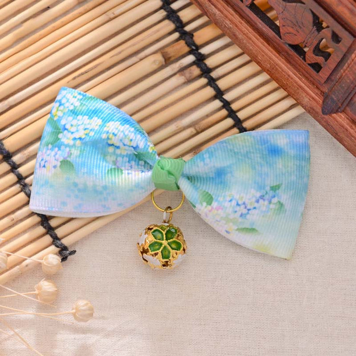 Japanese Style Floral Cat Bow Ties: blue, white hair bow accessory, kawaii style