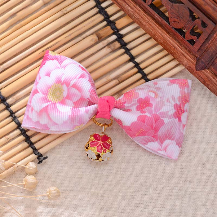 Japanese Style Floral Cat Bow Ties: blue, white hair bow accessory, kawaii style