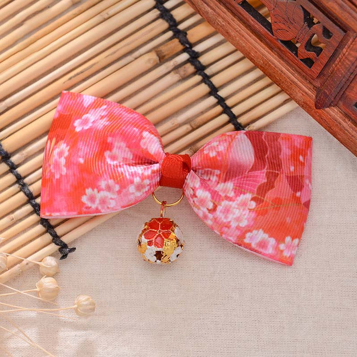 Japanese Style Floral Cat Bow Ties: blue, white hair bow accessory, kawaii style