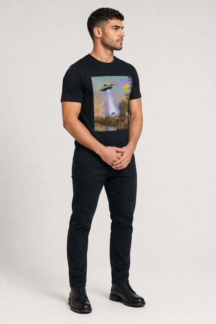 Jersey Short Sleeve Tee featuring Cow being Abducted by UFO Default