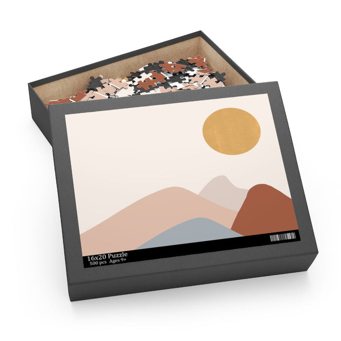 Jigsaw Puzzle, 500-Piece Golden Sun Challenge: black, off-white abstract mountain landscape, minimal abstract illustration st