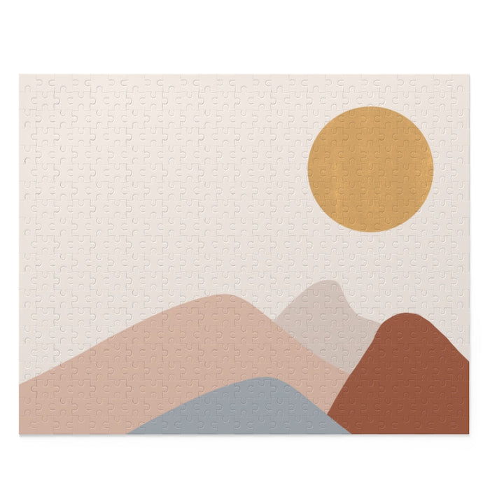 Jigsaw Puzzle, 500-Piece Golden Sun Challenge: black, off-white abstract mountain landscape, minimal abstract illustration st