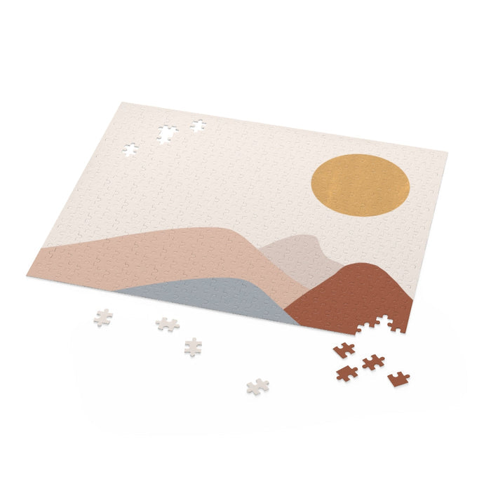 Jigsaw Puzzle, 500-Piece Golden Sun Challenge: black, off-white abstract mountain landscape, minimal abstract illustration st