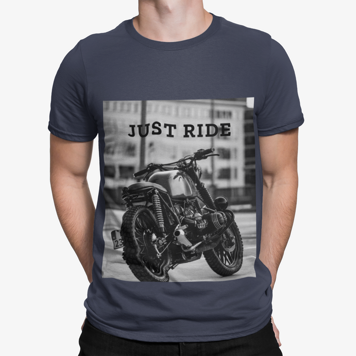 Just Ride Motorcycle Heavy Cotton Tee: black, gray motorcycle, casual graphic style