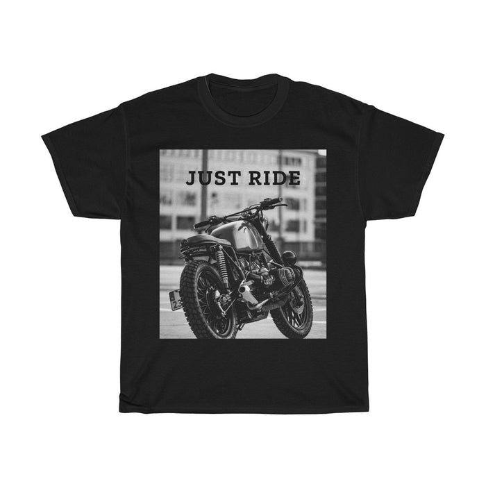 Just Ride Motorcycle Heavy Cotton Tee: black, gray motorcycle, casual graphic style