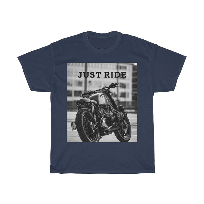 Just Ride Motorcycle Heavy Cotton Tee: black, gray motorcycle, casual graphic style