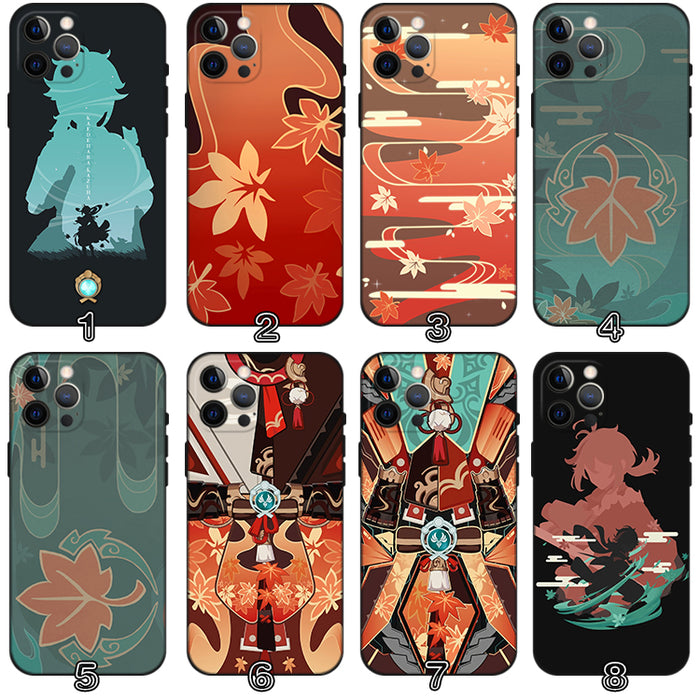 Kaedehara Kazuha Genshin Impact Phone Case: red, white anime-style characters, anime cartoon style