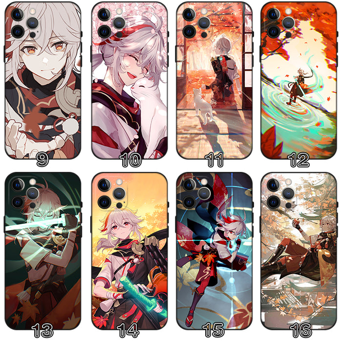 Kaedehara Kazuha Genshin Impact Phone Case: red, white anime-style characters, anime cartoon style