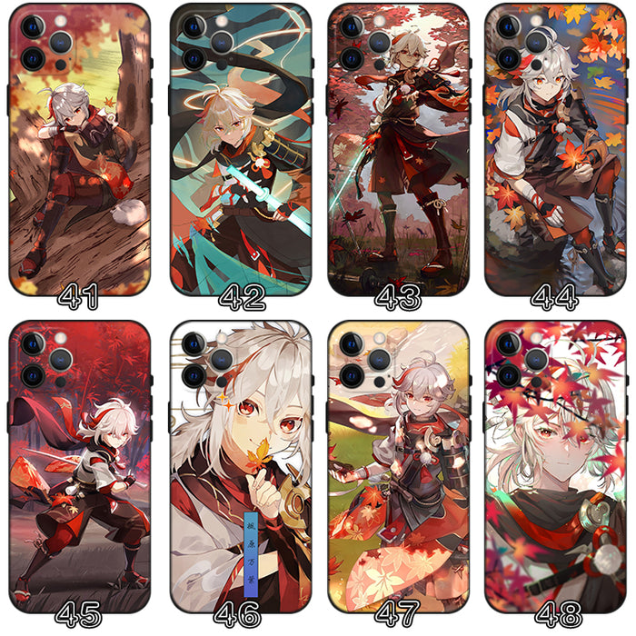 Kaedehara Kazuha Genshin Impact Phone Case: red, white anime-style characters, anime cartoon style