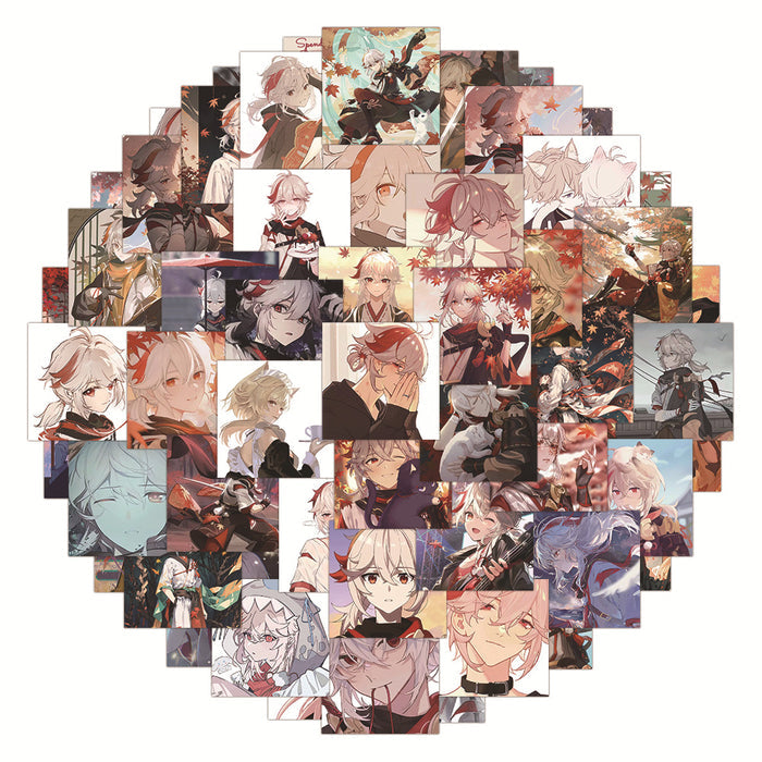 Kaedehara Kazuha Stickers: Customize & Durable: red, pink anime-style characters, anime, illustrated, character art style