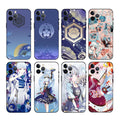 Kamisato Ayaka Genshin Impact Phone Case: navy blue, light blue anime-style characters and decorative motifs, anime, kawaii