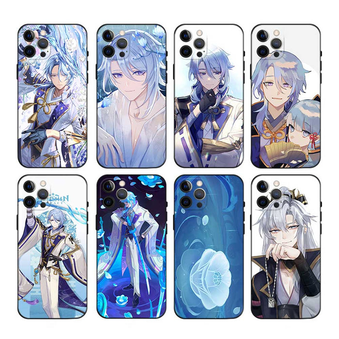 Kamisato Ayato Genshin Impact Phone Case: blue, white anime-style male character, anime, fantasy, decorative style