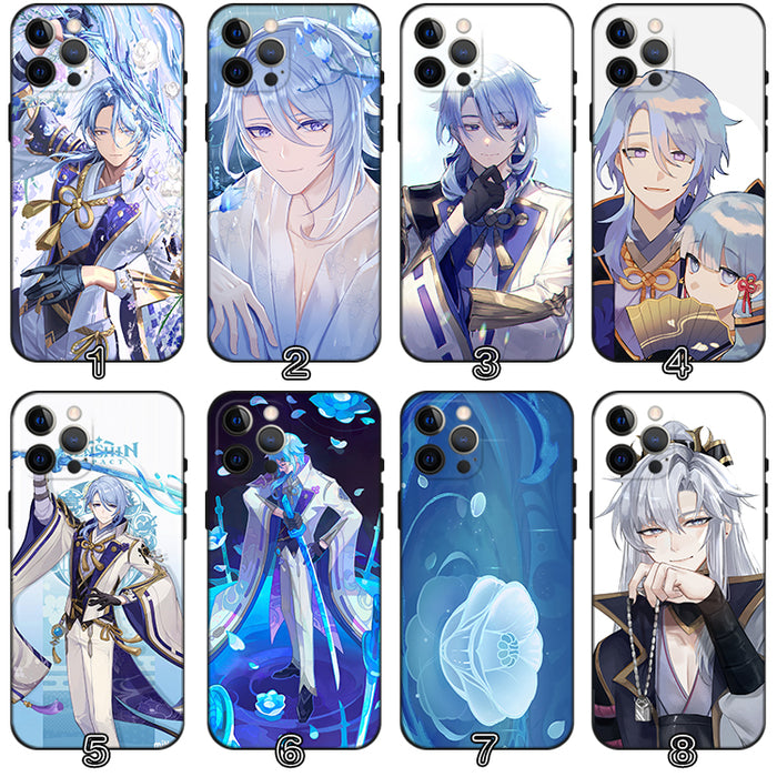 Kamisato Ayato Genshin Impact Phone Case: blue, white anime-style male character, anime, fantasy, decorative style