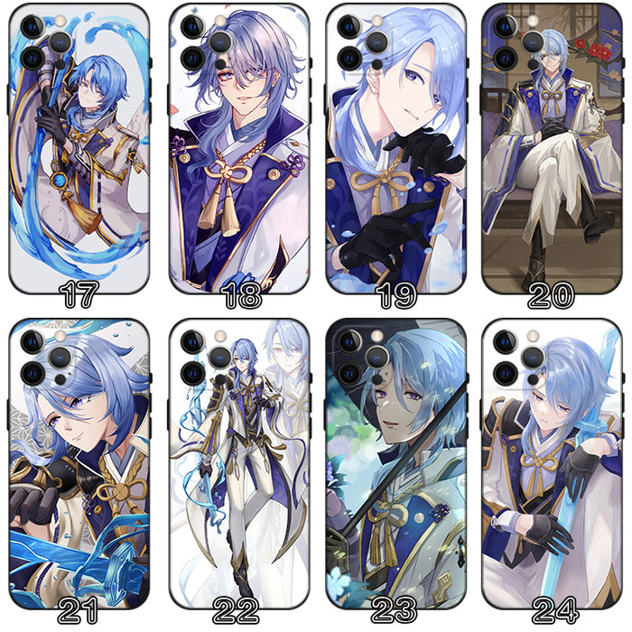 Kamisato Ayato Genshin Impact Phone Case: blue, white anime-style male character, anime, fantasy, decorative style