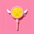 Kawaii AirPods Case with Magical Girl Accessories: pink, yellow winged star emblem, cartoon kawaii style