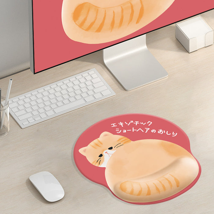 Kawaii Animal Mouse Pad with Wrist Rest: pink, dusty rose orange tabby cat, kawaii cartoon style