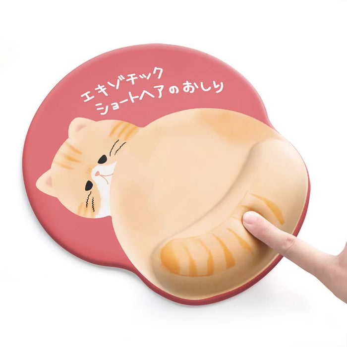 Kawaii Animal Mouse Pad with Wrist Rest: pink, dusty rose orange tabby cat, kawaii cartoon style