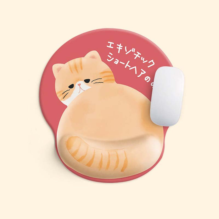 Kawaii Animal Mouse Pad with Wrist Rest: pink, dusty rose orange tabby cat, kawaii cartoon style