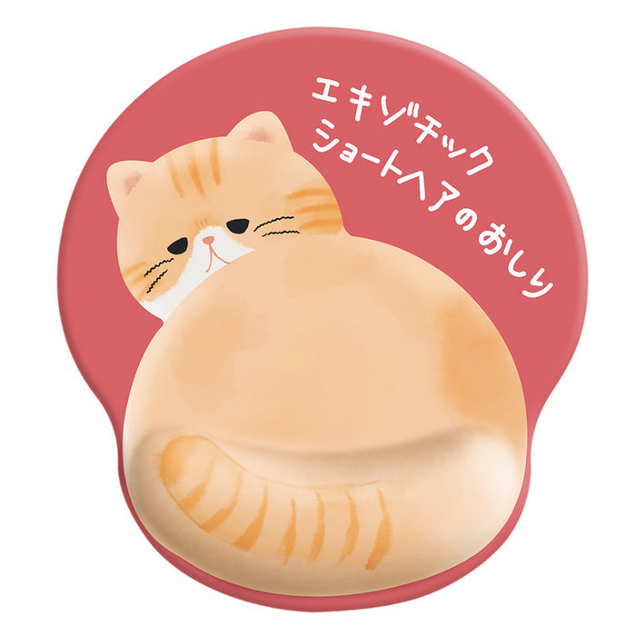 Kawaii Animal Mouse Pad with Wrist Rest: pink, dusty rose orange tabby cat, kawaii cartoon style