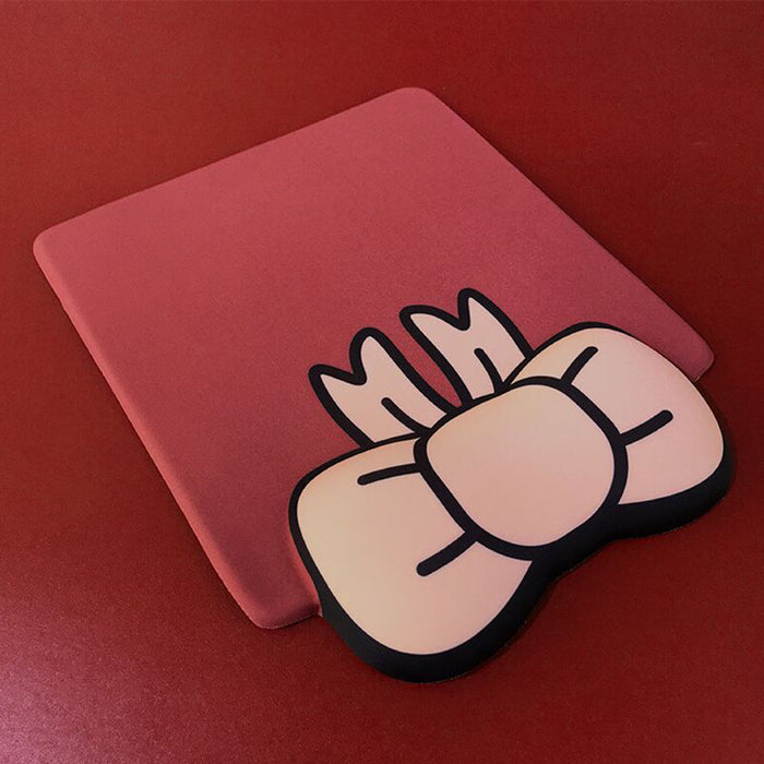 Kawaii Bow Tie Mouse Pad with Wrist Rest: dusty pink, cream cartoon paw/foot-like graphic, cartoon, kawaii style