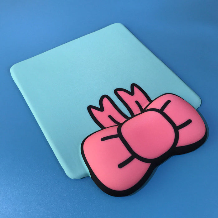 Kawaii Bow Tie Mouse Pad with Wrist Rest: dusty pink, cream cartoon paw/foot-like graphic, cartoon, kawaii style