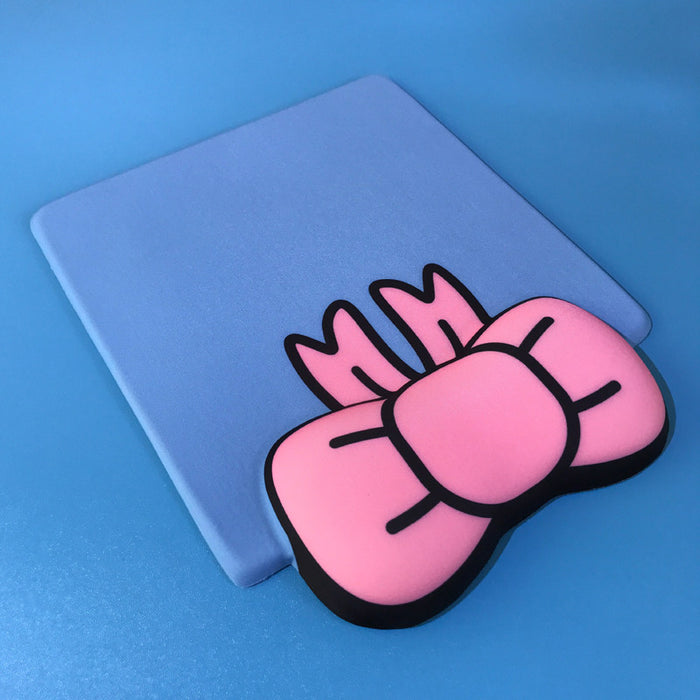 Kawaii Bow Tie Mouse Pad with Wrist Rest: dusty pink, cream cartoon paw/foot-like graphic, cartoon, kawaii style