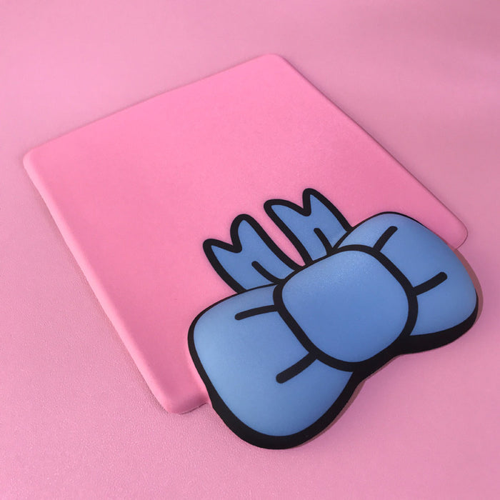 Kawaii Bow Tie Mouse Pad with Wrist Rest: dusty pink, cream cartoon paw/foot-like graphic, cartoon, kawaii style