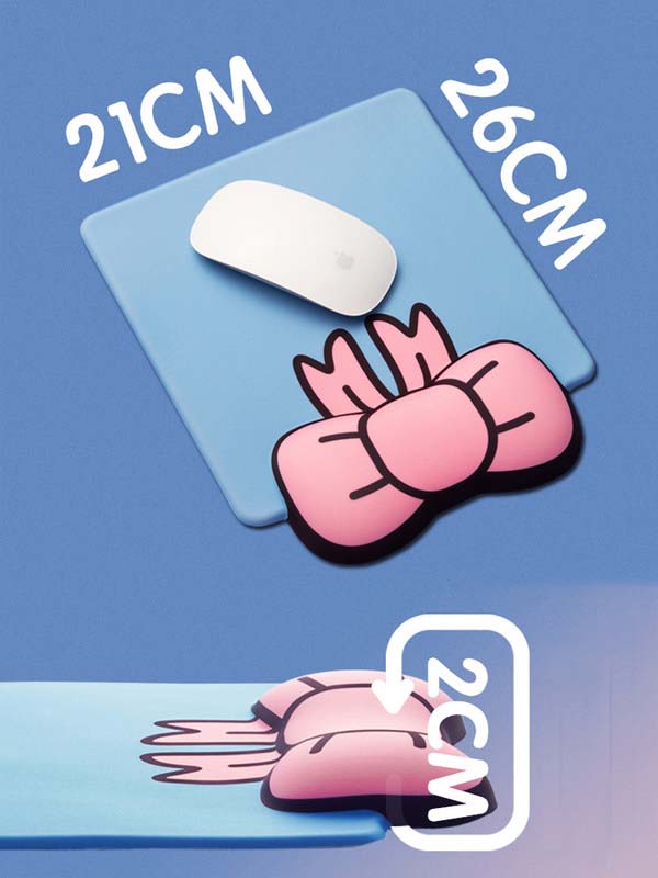 Kawaii Bow Tie Mouse Pad with Wrist Rest: dusty pink, cream cartoon paw/foot-like graphic, cartoon, kawaii style