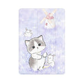 Kawaii Cat & Lavender iPad Case: lavender, light purple cartoon gray-and-white cat with small rabbits and a windmill, kawaii