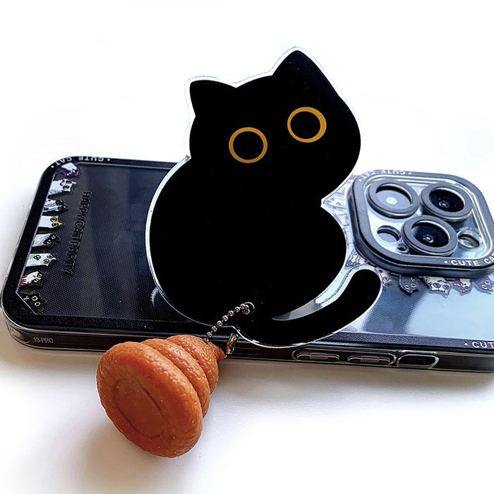 Kawaii Cat Phone Grip and Stand: black, clear black cat, minimal cartoon kawaii style