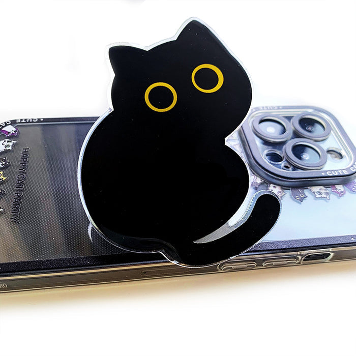 Kawaii Cat Phone Grip and Stand: black, clear black cat, minimal cartoon kawaii style